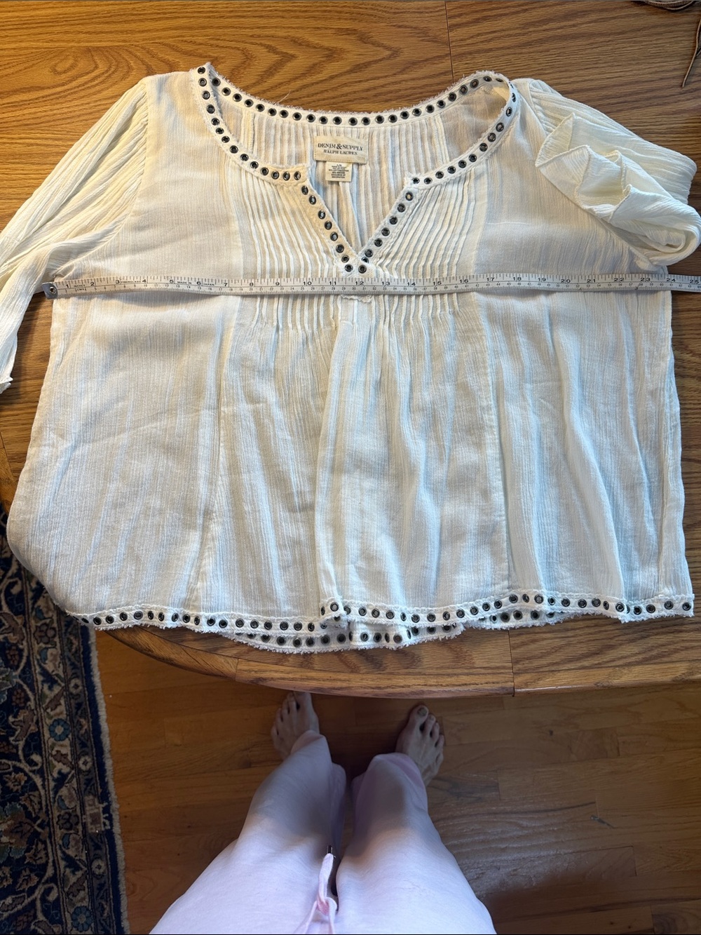 Denim & Supply Ralph Lauren Cream Top with Silver Grommet Accents Lg